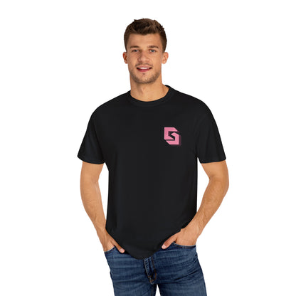 Cutesy Sport Garment-Dyed Tee — Pink Monogram Front & “Cute moves / Strong vibes” Back