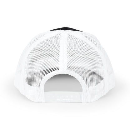 Cutesy Mesh Snapback Trucker Cap — Black/White (Embroidered “C” Monogram)