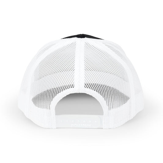 Cutesy Mesh Snapback Trucker Cap — Black/White (Embroidered “C” Monogram)
