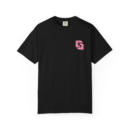 Cutesy Sport Garment-Dyed Tee — Pink Monogram Front & “Cute moves / Strong vibes” Back