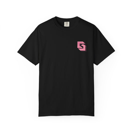 Cutesy Sport Garment-Dyed Tee — Pink Monogram Front & “Cute moves / Strong vibes” Back