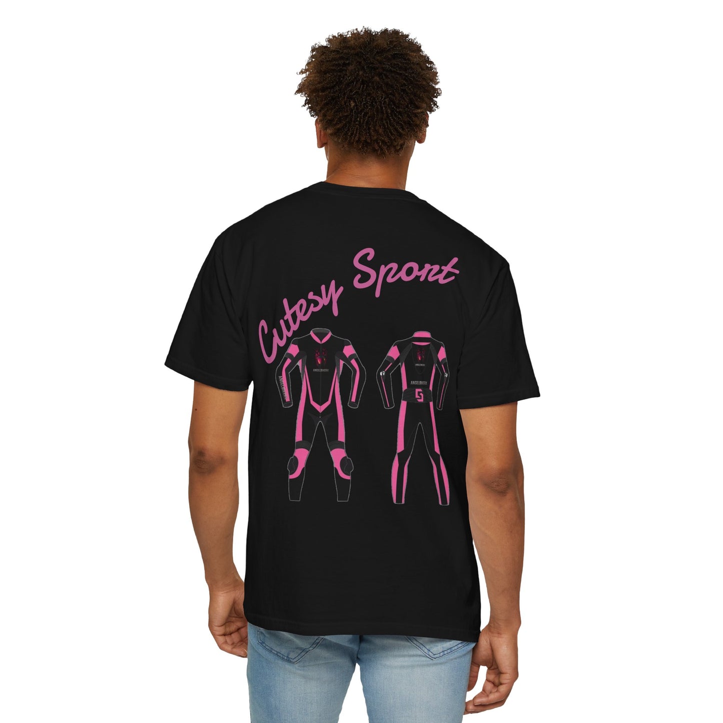 Cutesy Sport Garment-Dyed Tee — Pink Monogram Front & Race-Suit Back
